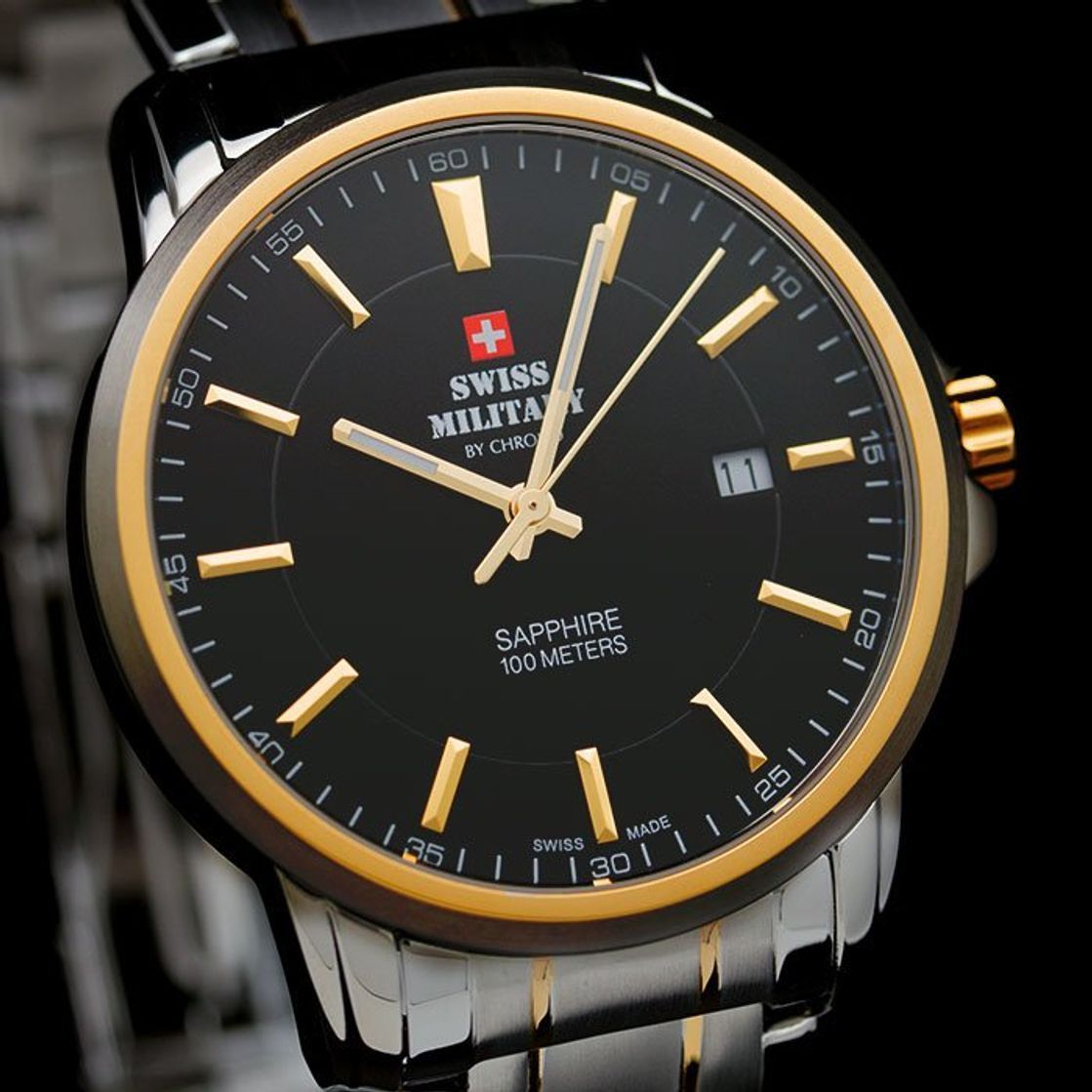 Swiss Military Orologio Uomo SM34039.05 – Cassa Acciaio Oro, Quadrante Bianco, Quarzo, Impermeabile 100m, Bracciale Argento