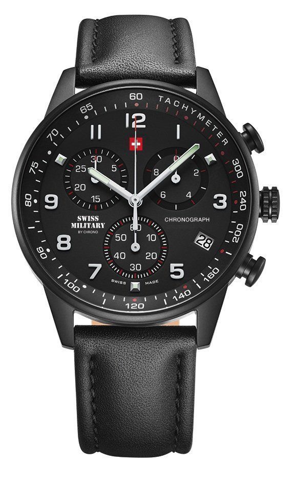 Swiss Military SM34012.10 – Orologio Uomo Al Quarzo, Cassa In Acciaio 41mm, Quadrante Nero, Cinturino In Pelle, 50m防水